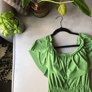 Bisou Bisou Green off-the-shoulder top